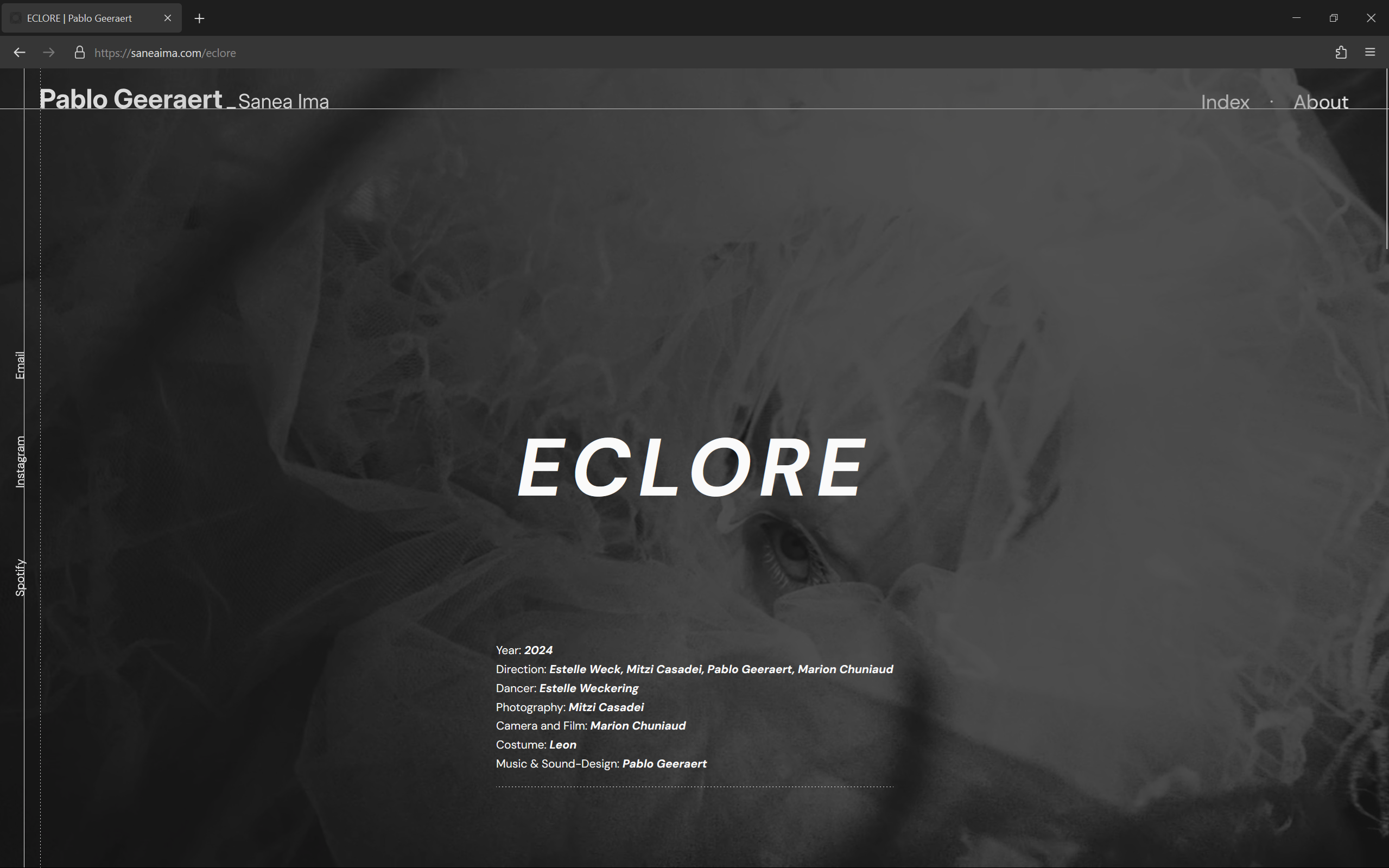Screenshot of website with a dark cover picture.